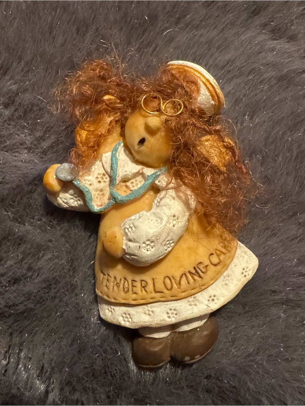 Vintage Nurse Brooch Lapel Pin “Tender Loving‎ Care” Whimsical